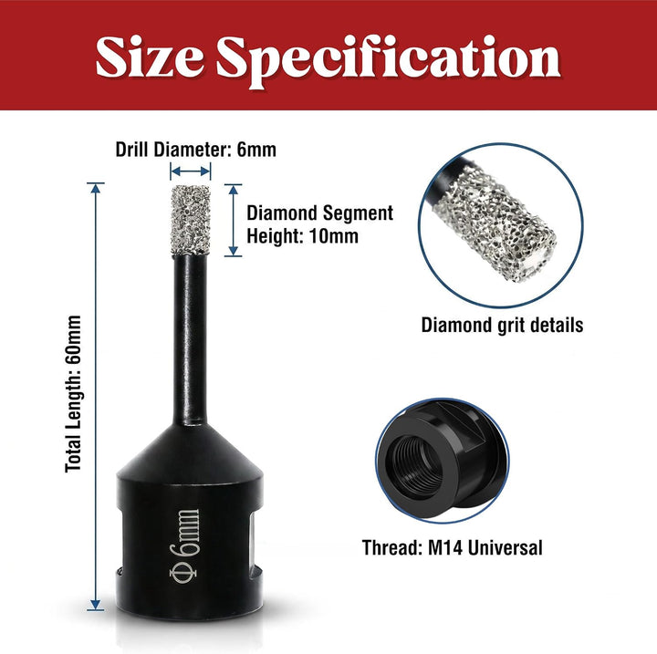 Diamant Bohrkronen Fliesenbohrer 6mm- M14 Diamantbohrer Lochsäge 3 Stücke