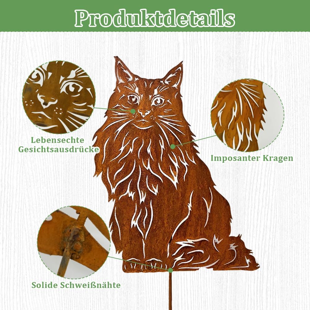 Gartenstecker Rost Katzen, Maine Coon Katze Gartendeko Rost, Gartenstecker Metall, Gartendeko Katze