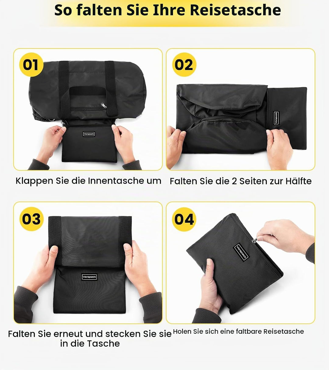 Vorspack 24 Inches Sporttasche Herren Damen - Faltbare Reisetasche Handgepäck with Innentasche Wasse