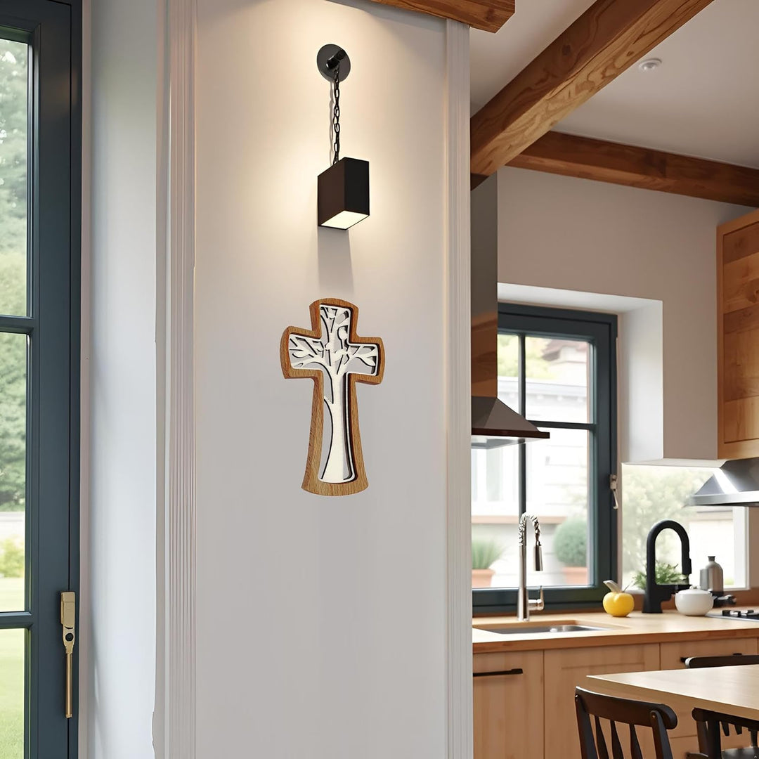 Kaltner Präsente Geschenkidee - Wandkreuz Echt Buche Holz Kreuz Kruzifix für die Wand modern Baum de