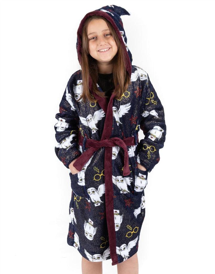 Harry Potter-Bademantel für Mädchen | Kinder Zwei Optionen Rot Hogwarts ODER Blau Hedwig Pyjama-Robe