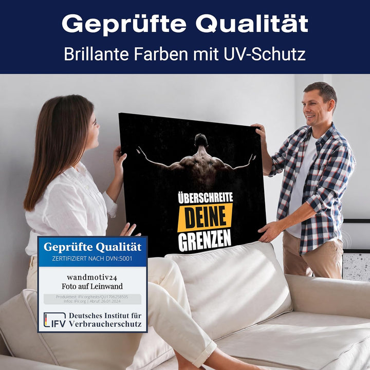 wandmotiv24 Leinwand-Bilder Motivation, Grösse 100x75cm, Querformat, Überschreite Deine Grenzen, Spo