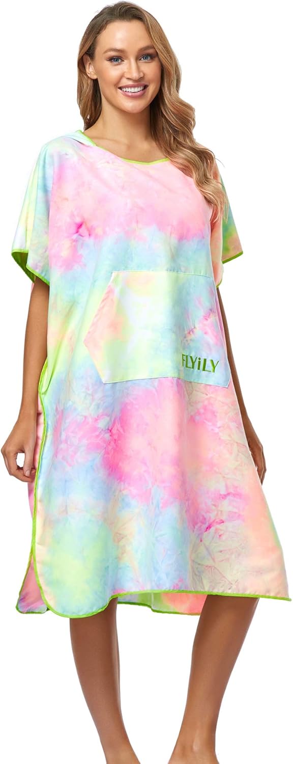 FLYILY Microfaser Surf Poncho Handtuch mit Kapuze Bademantel zum Schwimmen und Strand wechseln Einhe