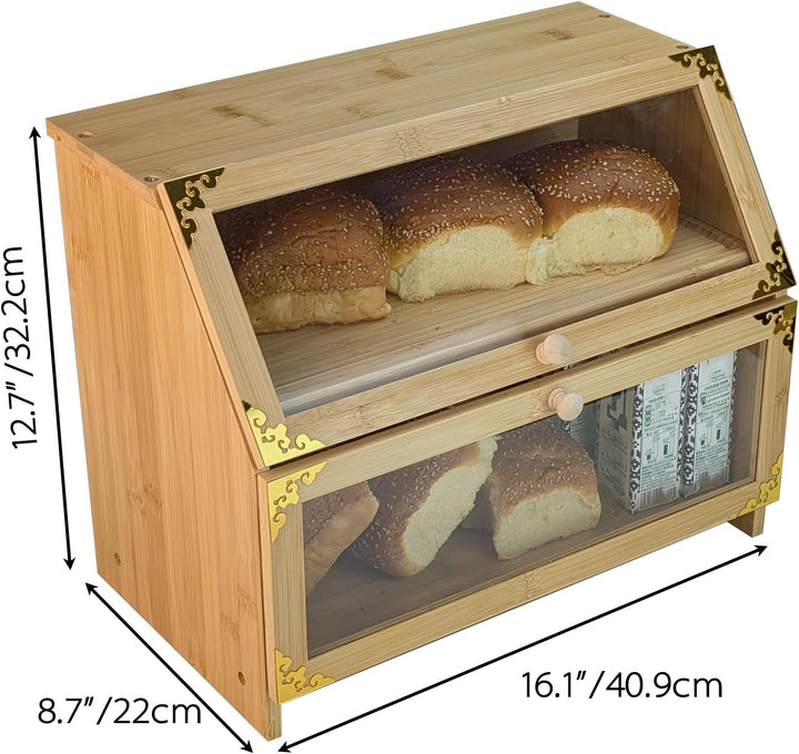 ARTAWEIN Extra grosse Bambus-Eck-Brotbox für Küchenarbeitsplatte – Doppelschichtiger, luftdichter Br