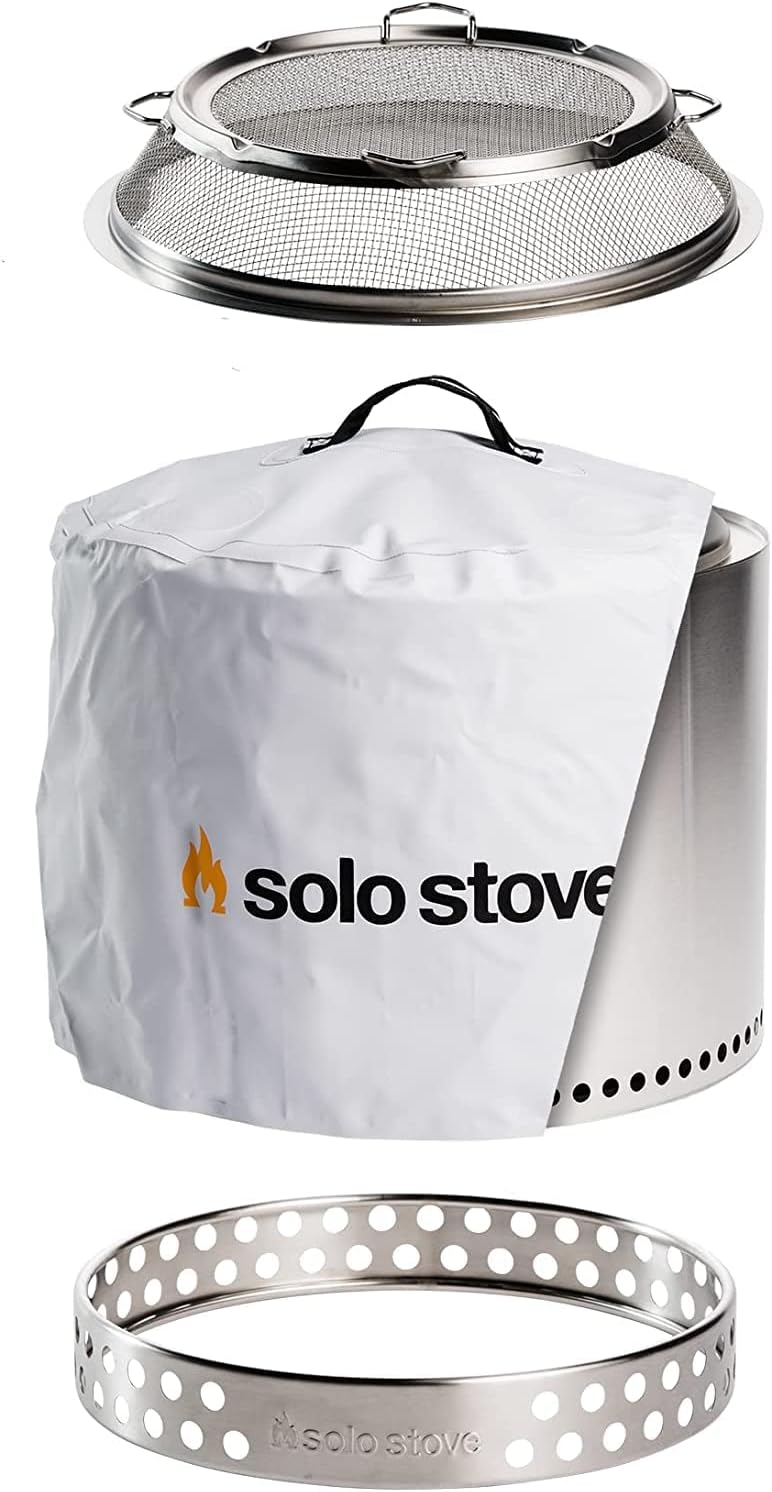 Solo Stove Feuerschale „Bonfire“ - Outdoor-Kamin aus Edelstahl, rauchfrei - Set mit Standfuss, Funke