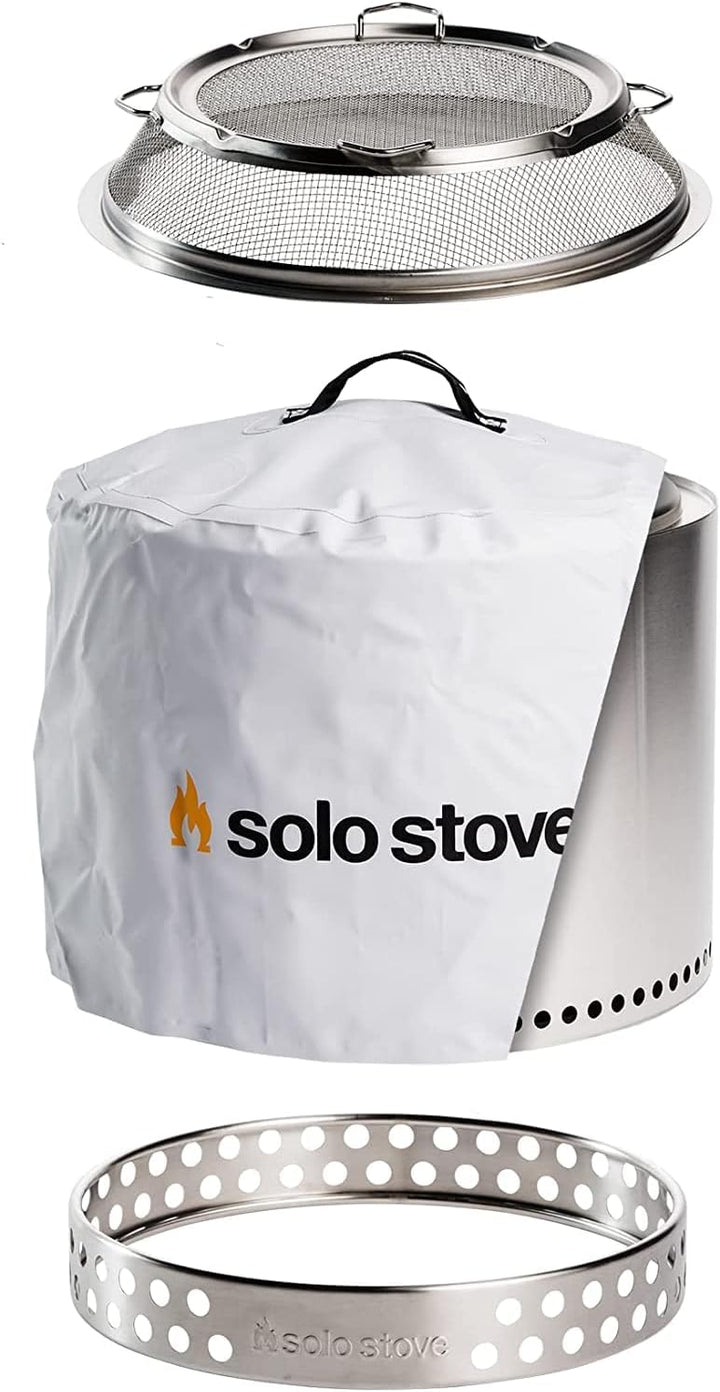 Solo Stove Feuerschale „Bonfire“ - Outdoor-Kamin aus Edelstahl, rauchfrei - Set mit Standfuss, Funke