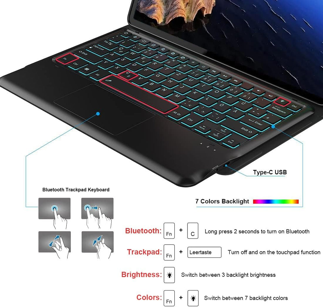Wineecy Beleuchtete Tastatur Hülle für Xiaomi Pad 6S Pro 12.4 Zoll Tablet 2024, Magnetisch Abnehmbar