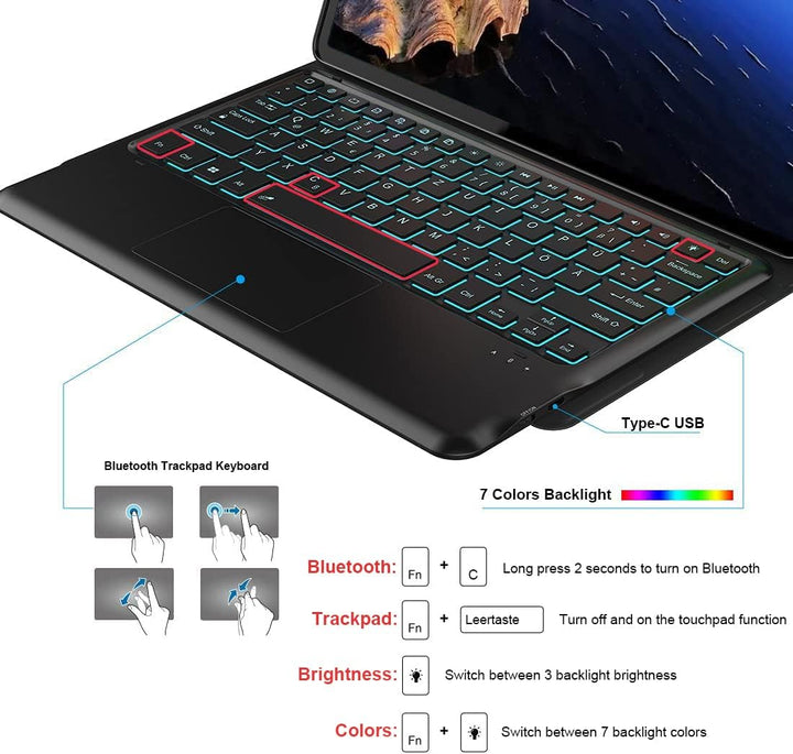 Wineecy Beleuchtete Tastatur Hülle für Xiaomi Pad 6S Pro 12.4 Zoll Tablet 2024, Magnetisch Abnehmbar