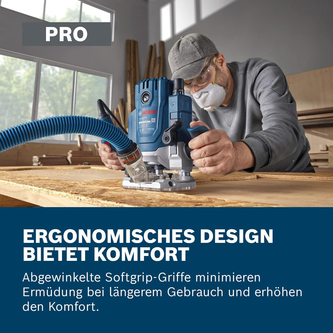 Bosch Professional kabelgebundene Oberfräse GOF 20-12 (inkl. Staubabsaugung,Parallelanschlag,Zentrie