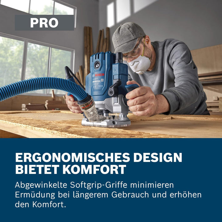 Bosch Professional kabelgebundene Oberfräse GOF 20-12 (inkl. Staubabsaugung,Parallelanschlag,Zentrie