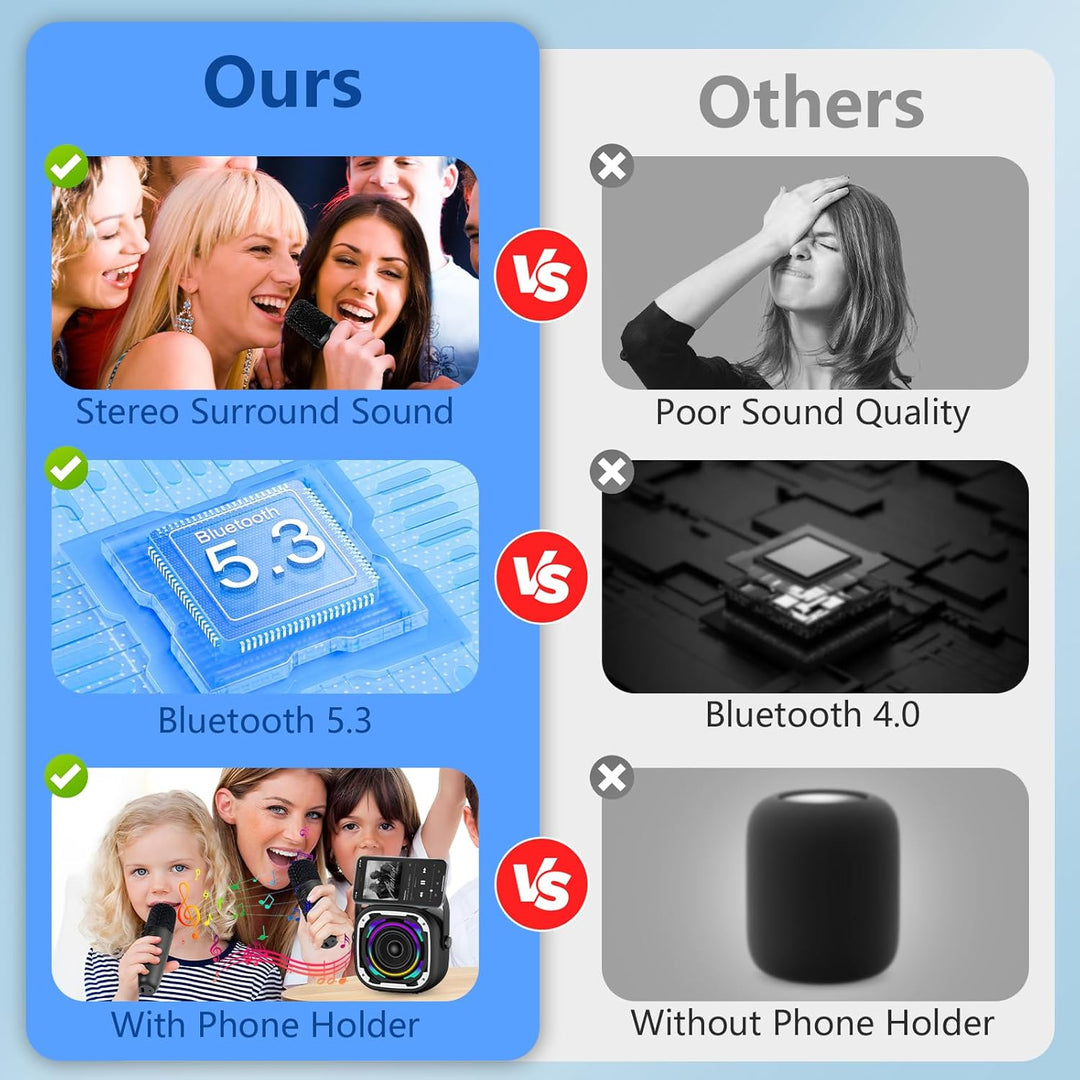 Karaoke-Maschine 2 Mikrofone für Kinder Erwachsene, Bluetooth-Lautsprecher drahtlos mit dynamischem
