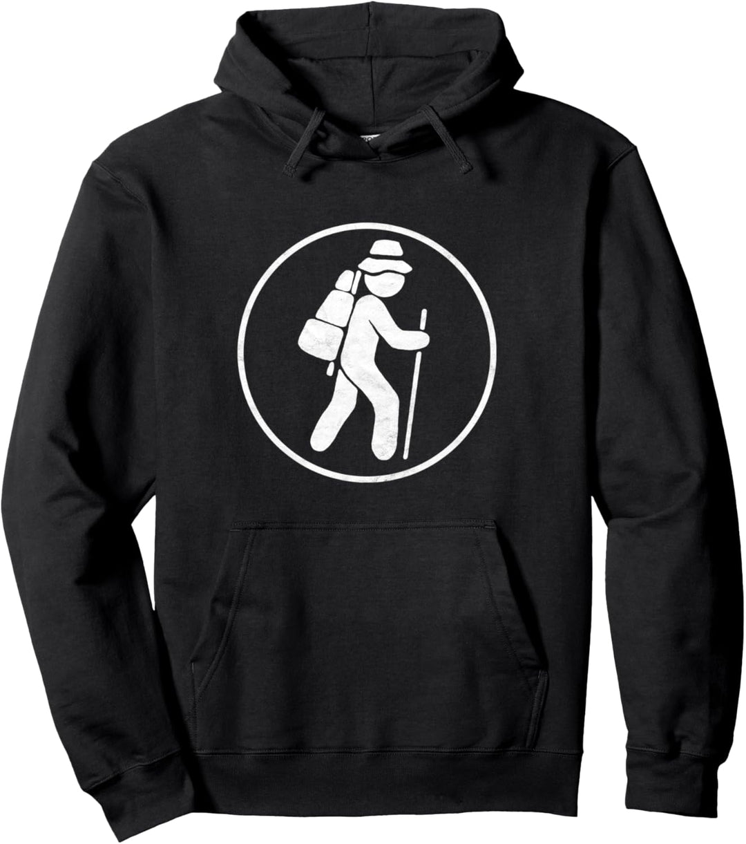 Hiker Icon Minimalist 80s Distressed Hiking Pullover Hoodie