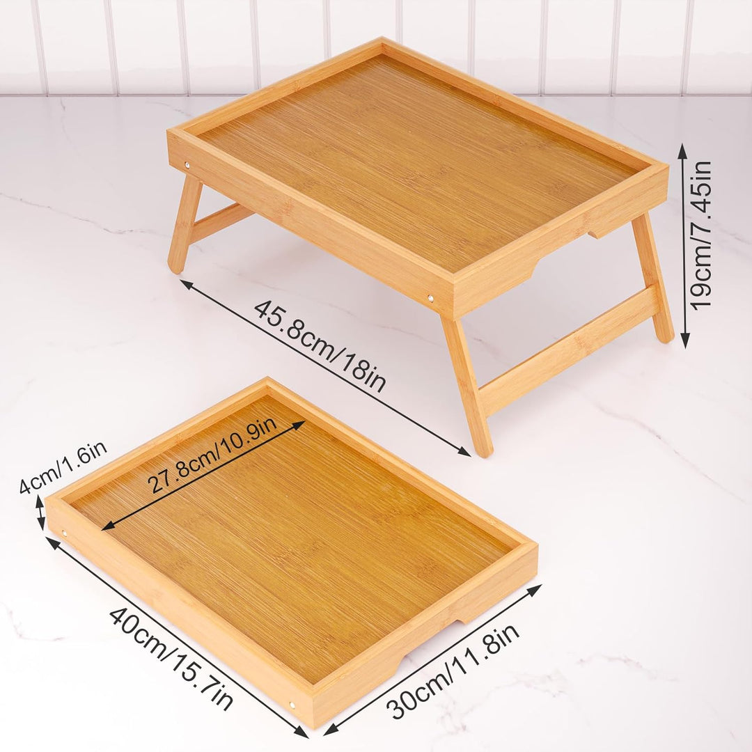 2er Pack Betttablett mit klappbaren Beinen, Bambus Frühstückstabletts, Serviertablett Betttisch für
