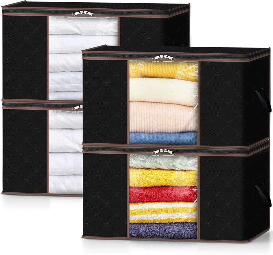 Lifewit 4 Stück Gross Aufbewahrungsbox mit Deckel, Aufbewahrungstasche für Bettdecken Kleidung Aufbe
