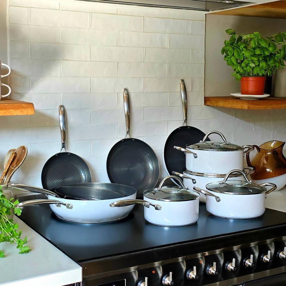Cook & Pan - Go Ivory Honey Topfset und Pfannenset 9-teilig-Induktionsgeeignet-PFAS frei Wabenstrukt