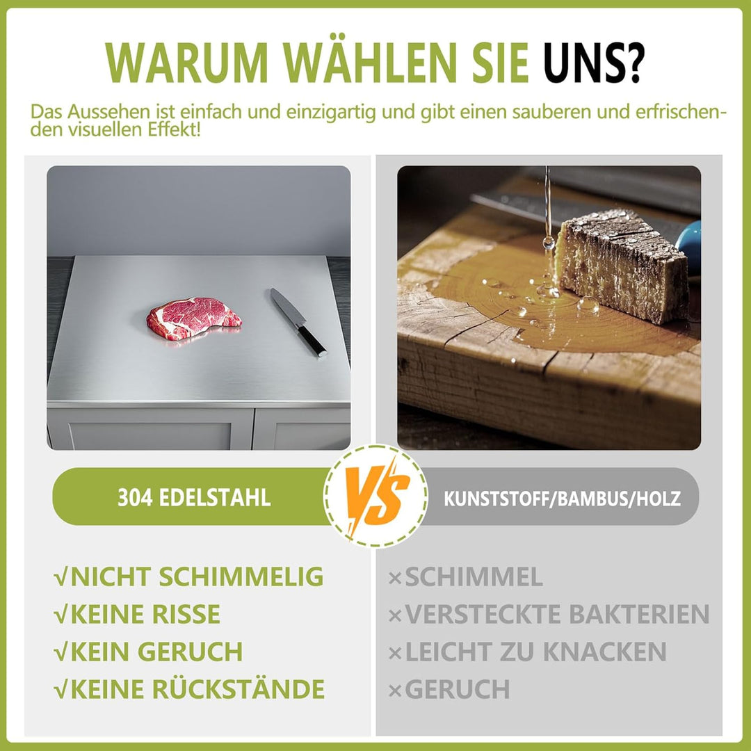 Edelstahl Schneidebrett 304- Edelstahl Knetplatte zum Kneten von Pizza, Brot, Kuchen, beidseitig mit