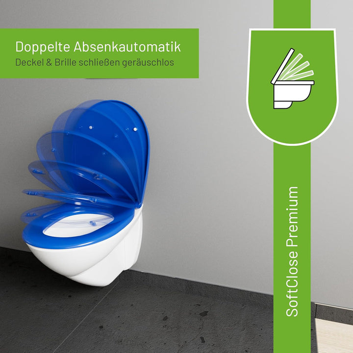 LUVETT® WC-Sitz mit Absenkautomatik C100 oval universell, Toilettendeckel mit 3 Edelstahl Montagelös