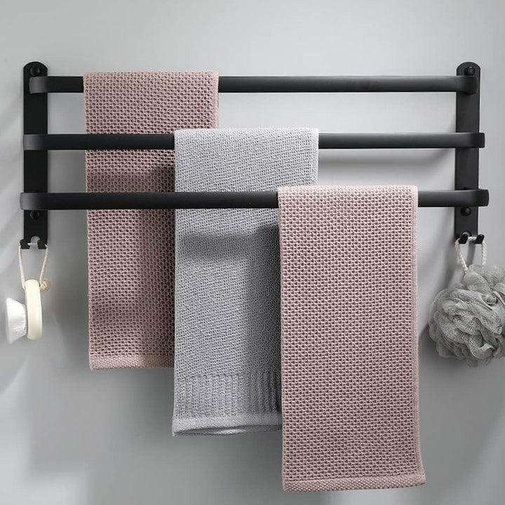 Handtuchhalter, Aluminium Handtuchregal, Wandmontage 3-Stöckig Handtuchstange mit Haken 80CM Schwarz