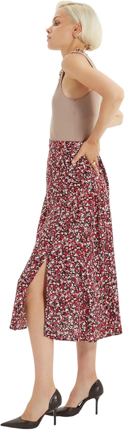TRENDYOL Damen Trendyol Fliesenblumenmuster TIPP Detaillierter Rock Skirt (1er Pack) 34 Mehrfarbig,