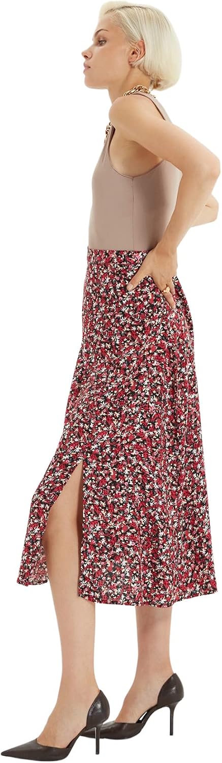 TRENDYOL Damen Trendyol Fliesenblumenmuster TIPP Detaillierter Rock Skirt (1er Pack) 36 Mehrfarbig,