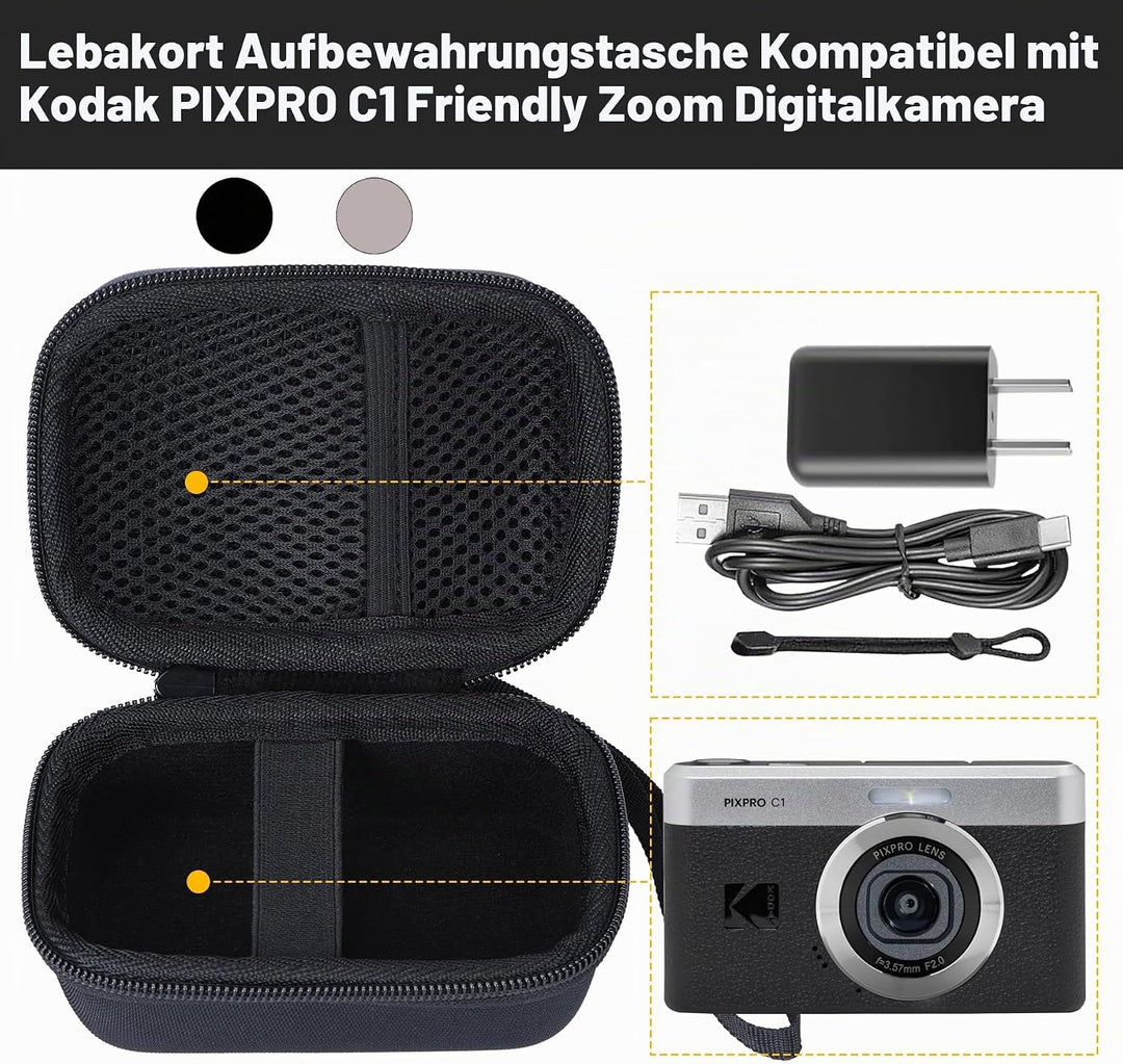 Lebakort Hart Schutz Hülle Etui Tasche für Kodak Pixpro C1 Digitalkamera | Ultrakompakt Digitalkamer