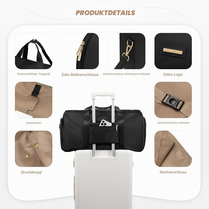 2-in-1 Kleidersack Handgepäck Flugzeug 48L, Wasserdicht Knitterfrei Reisetasche mit Schuhfach &amp; Troc