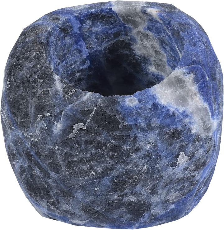 KYEYGWO Sodalith Natürlicher Oval Kristall Kerzenhalter Ornament, Heilung Stein Kerzenständer Polier