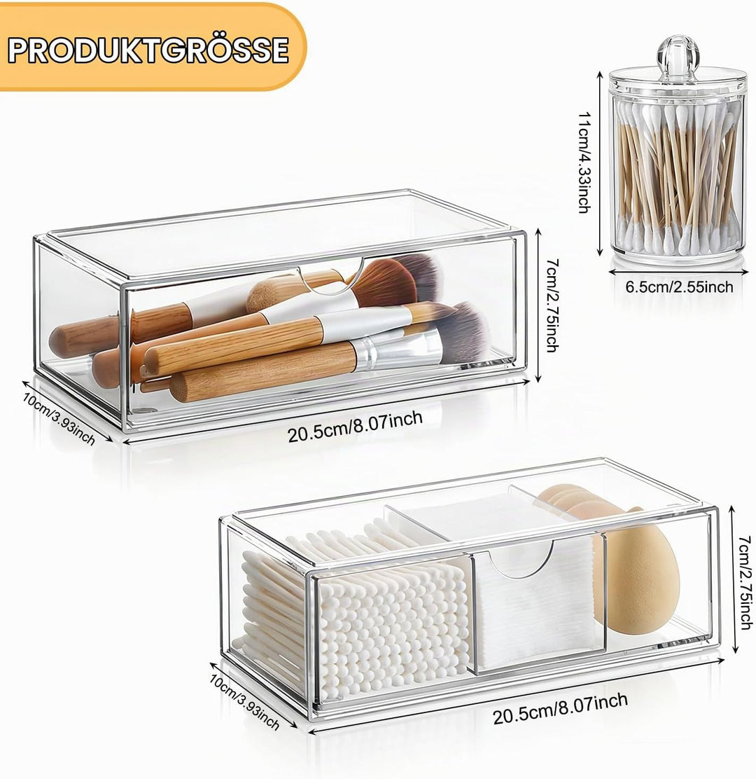 2er-Set Kosmetik Make Up Organizer, Wattepadspender, Wattestäbchen Behälter, Clear Schminktisch Orga