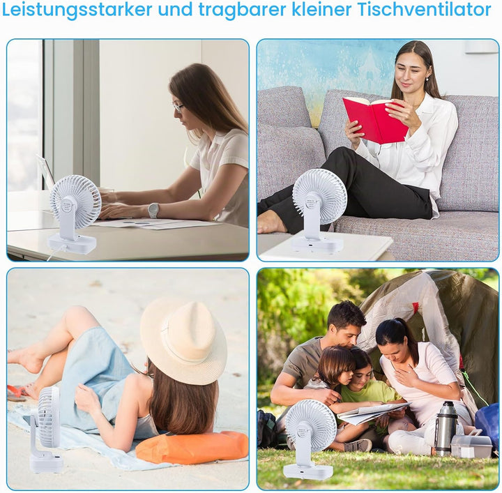 USB Tischventilator Oszillierend, Mini Ventilator Sehr Leise mit 4000mAh Batterie, Persönlicher Tisc