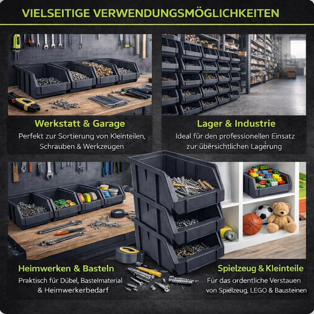 Rodopi 26er Set Stapelboxen, Grösse M | Sichtlagerkästen 230x150x130mm | Robuste Lagerboxen für Werk