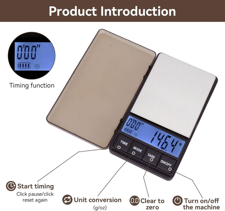 Espressowaage Mit Timer 1000 G X 0,1 G, Dünne Und Schlanke Kaffeewaage Für Tropfschale, Kleine Und H