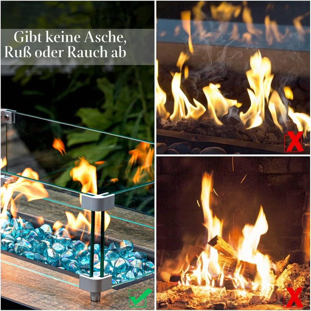 GASPRO Feuerglas-Diamanten, 9 kg, 2,5 cm, Glassteine für Gaskamin und Feuerstelle, Karibikblau, Hoch