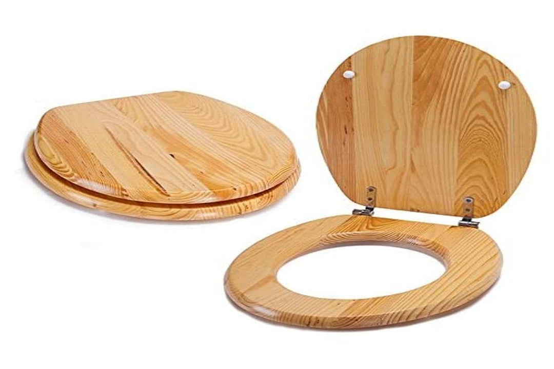 MSV WC Sitz Toilettendeckel Holz "Kiefernholz" Scharniere aus Edelstahl - hochwertige und stabile Qu