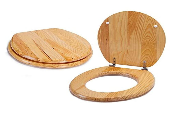 MSV WC Sitz Toilettendeckel Holz "Kiefernholz" Scharniere aus Edelstahl - hochwertige und stabile Qu
