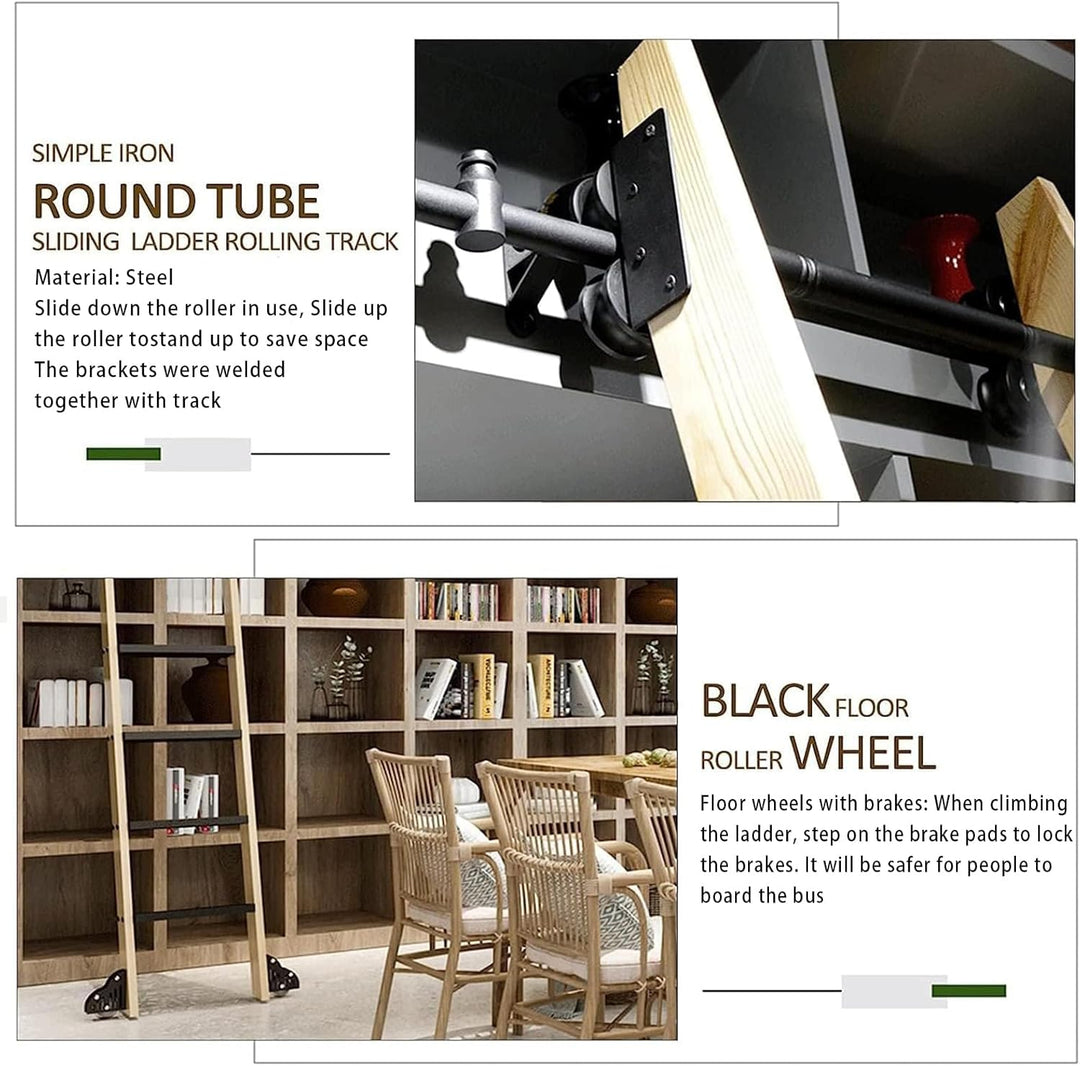 Rollbares Bücherregalleiter-Hardware-Set, robuste Gleitschienen und Schienensystem für Regale und La