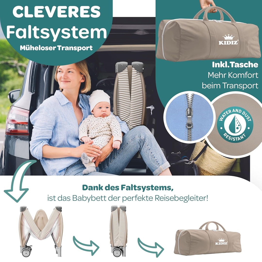 Kidiz® Babybett Reisebett Kinderreisebett klappbar mit Matratze & Räder 120x60, Seiteneingang, Wicke