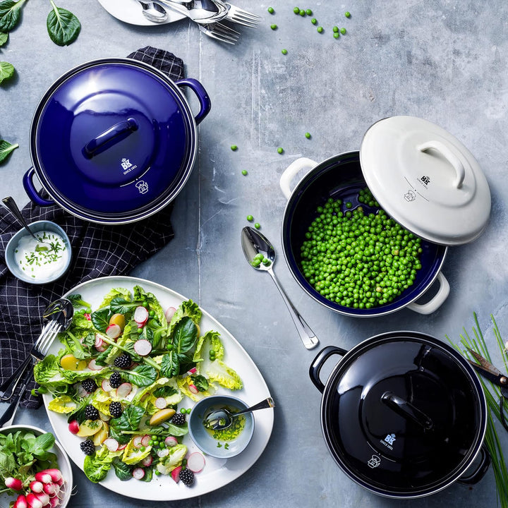 BK Indigo Holländisches Erbe Runde Deutsche Emaillierte Kasserolle mit Deckel mit PFAS-Freier Kerami