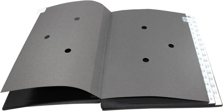 Pultordner mit Register 1-31, genarbtes Vollrindleder in Schwarz, passend für DIN A4, Softcover mit