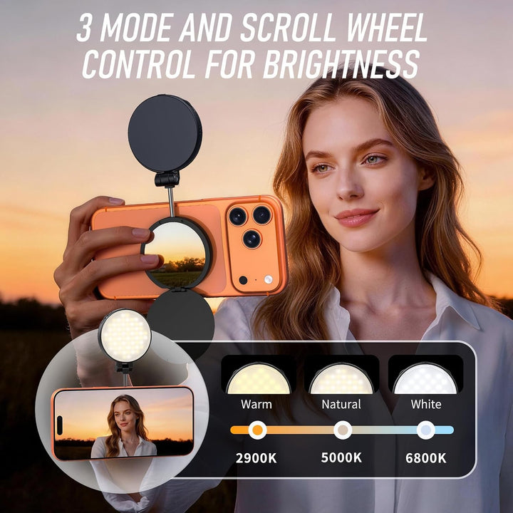 Magnetische Selfie Licht für iPhone Faltbare Ringlicht mit Spiegel Handystativhalter mit Beauty Ligh