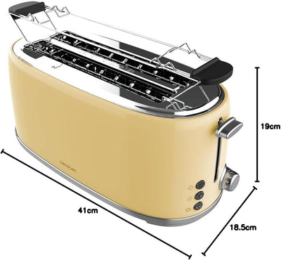 Cecotec Toaster Toast&Taste 1600 Retro Double Beige, 4 Scheiben, 1630 W, 2 Schlitze mit 3,8 cm Breit