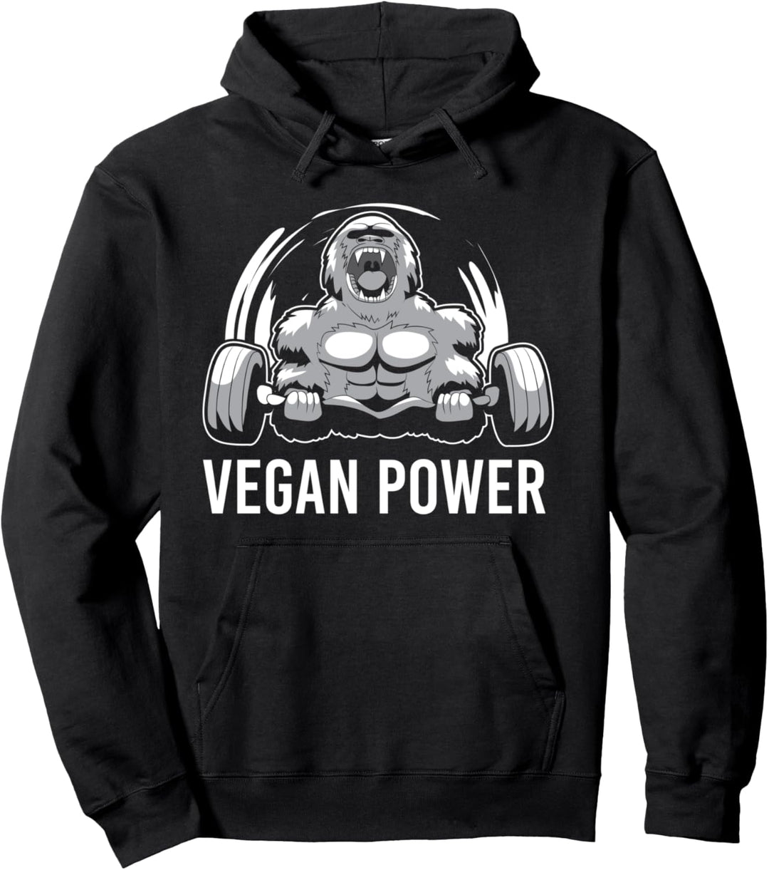 Vegan Power Gorilla Bodybuilder Fitness Workout & Gym Pullover Hoodie