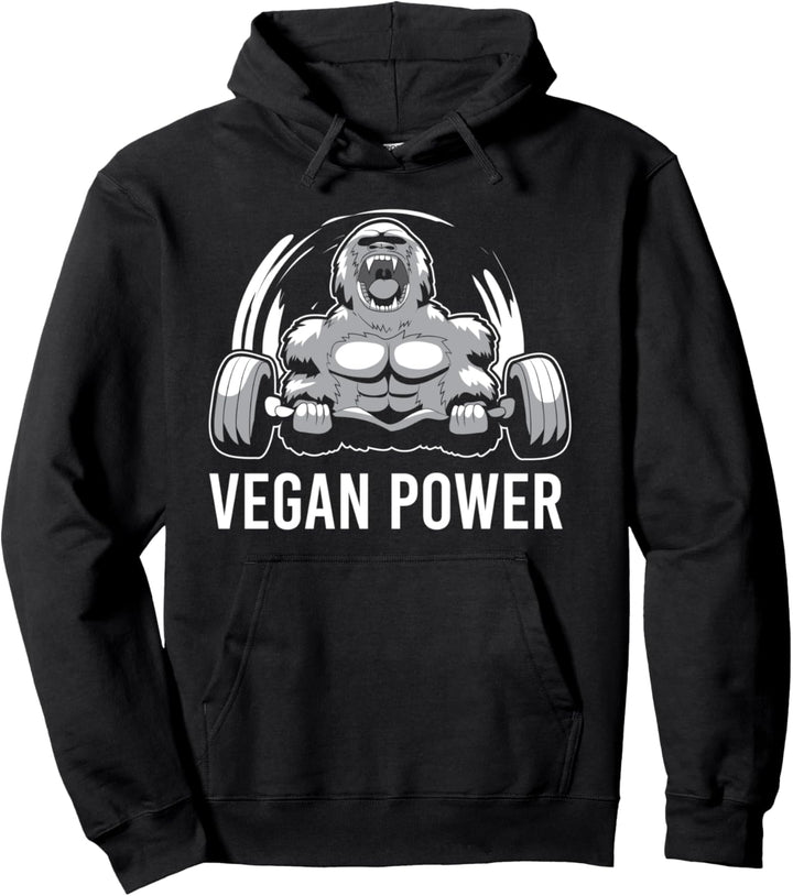 Vegan Power Gorilla Bodybuilder Fitness Workout & Gym Pullover Hoodie