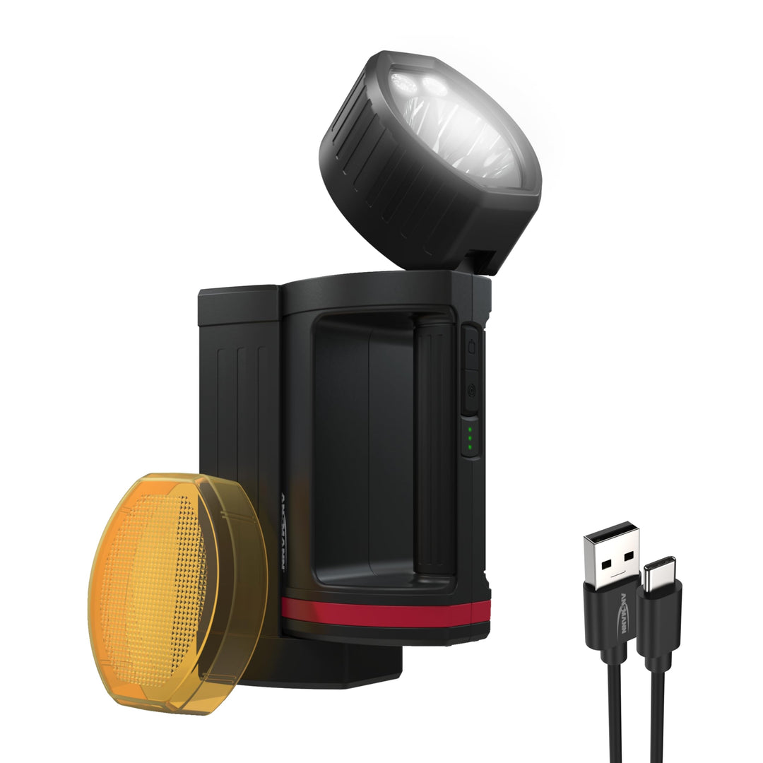 ANSMANN LED Handscheinwerfer Akku mit 10400mAh, automatische Notbeleuchtung bei Stromausfall, bis zu