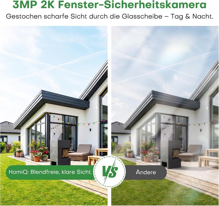 3MP 2K Fensterkamera Innen mit Halterung, Keine Glas-Reflexionen bei Nacht | Überwachungskamera Inne