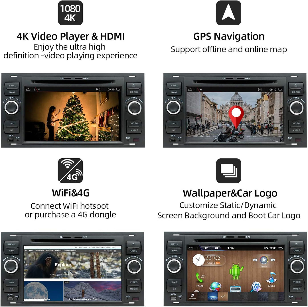 JOYX PX6 Android 10 Doppel Din Autoradio Passt für Ford Focus/Mondeo/C-Max/Connect/Fiesta/Fusion/Gal