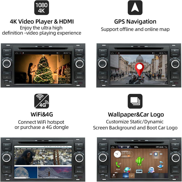 JOYX PX6 Android 10 Doppel Din Autoradio Passt für Ford Focus/Mondeo/C-Max/Connect/Fiesta/Fusion/Gal