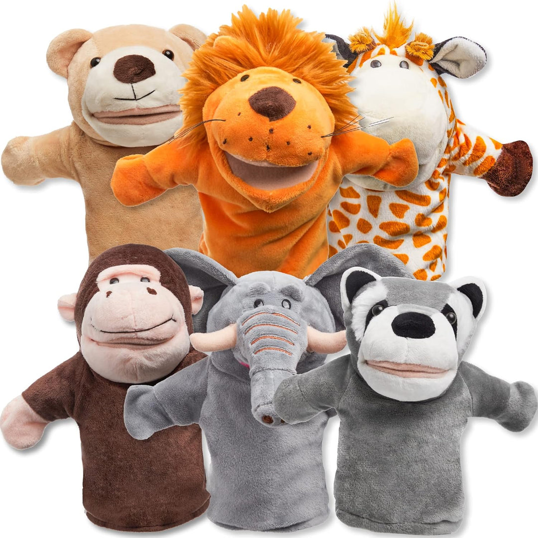 JOYIN 6 Stück Tier Handpuppen Spielzeug Set für Kinder,Freunde Im Tiergarten, Deluxe plüschtiere Kin
