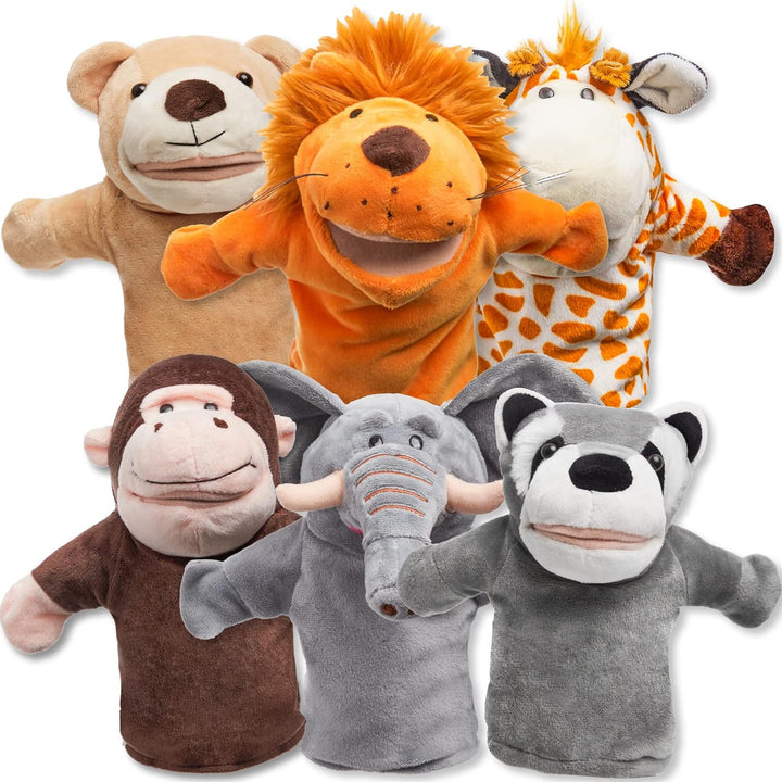 JOYIN 6 Stück Tier Handpuppen Spielzeug Set für Kinder,Freunde Im Tiergarten, Deluxe plüschtiere Kin