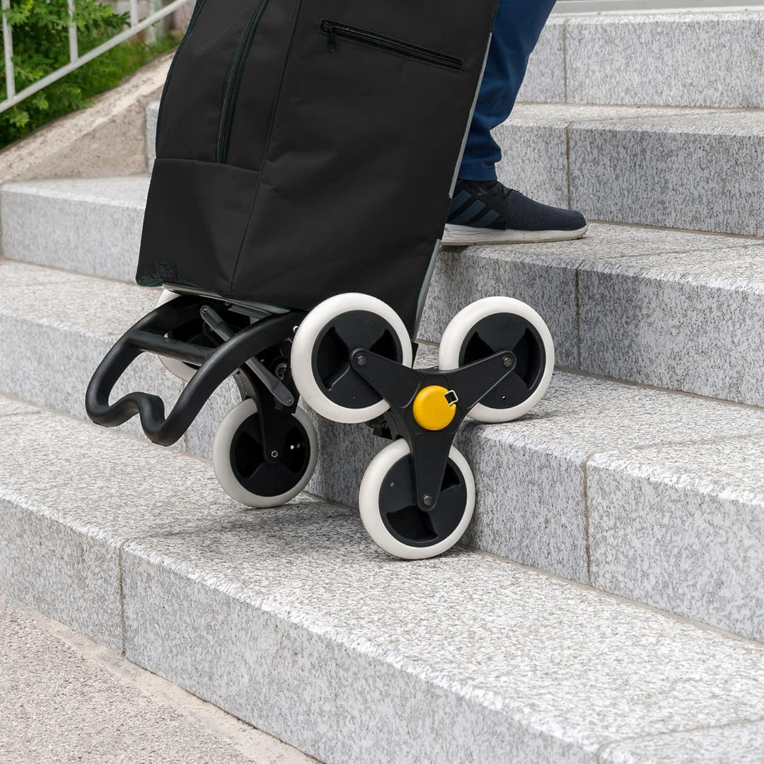 BigDean Einkaufstrolley mit Treppensteiger-Funktion, Kühlfach & 6 grossen Rädern - 40L faltbar schwa
