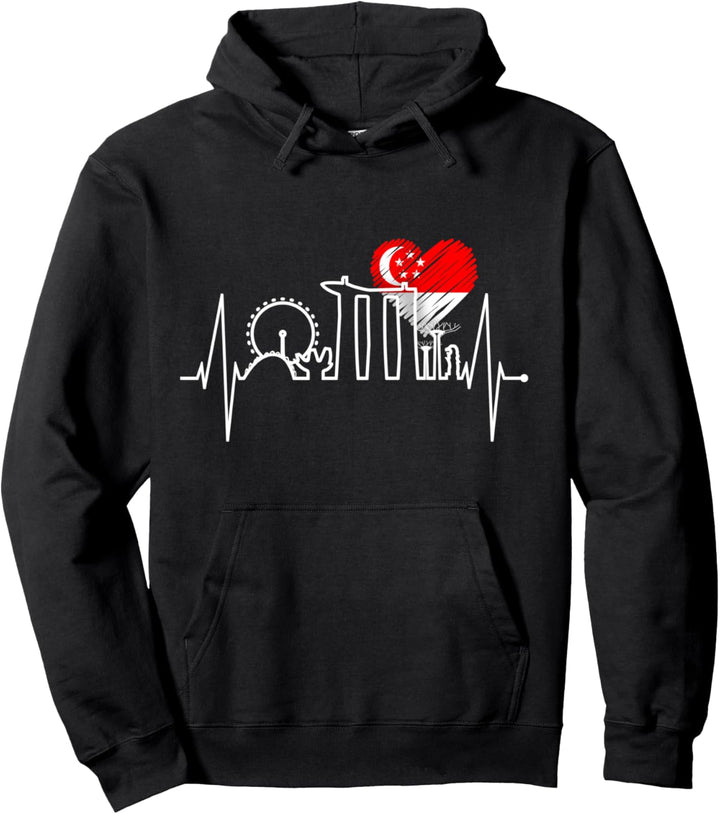 Singapur Skyline Herzschlag Asien Fan Flagge Liebe Singapur Pullover Hoodie